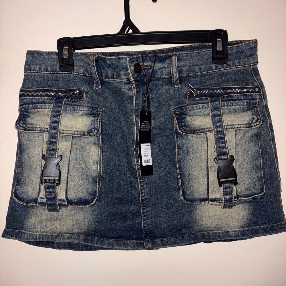 Fashion Nova Cargo Denim Mini Skirt NWT